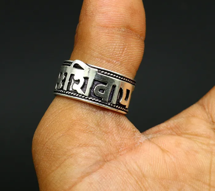 Rings TRIBAL ORNAMENTS 925 sterling silver 11mm wide solid handmade Adjustable idol shiva mantra Aum OM Namah Shivay ring band thumb ring oxidized jewelry ring320 Rings TRIBAL ORNAMENTS 925 sterling silver 11mm wide solid handmade Adjustable idol shiva mantra Aum OM Namah Shivay ring band thumb ring oxidized jewelry ring320