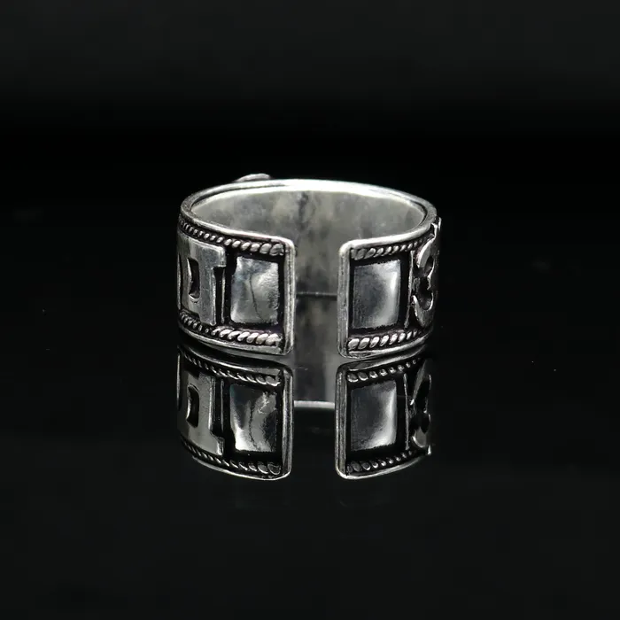 Rings TRIBAL ORNAMENTS 925 sterling silver 11mm wide solid handmade Adjustable idol shiva mantra Aum OM Namah Shivay ring band thumb ring oxidized jewelry ring320