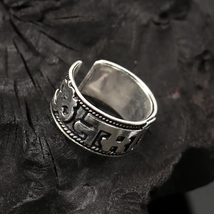 Rings TRIBAL ORNAMENTS 925 sterling silver 11mm wide solid handmade Adjustable idol shiva mantra Aum OM Namah Shivay ring band thumb ring oxidized jewelry ring320