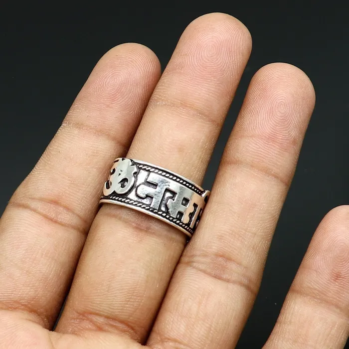 Rings TRIBAL ORNAMENTS 925 sterling silver 11mm wide solid handmade Adjustable idol shiva mantra Aum OM Namah Shivay ring band thumb ring oxidized jewelry ring320