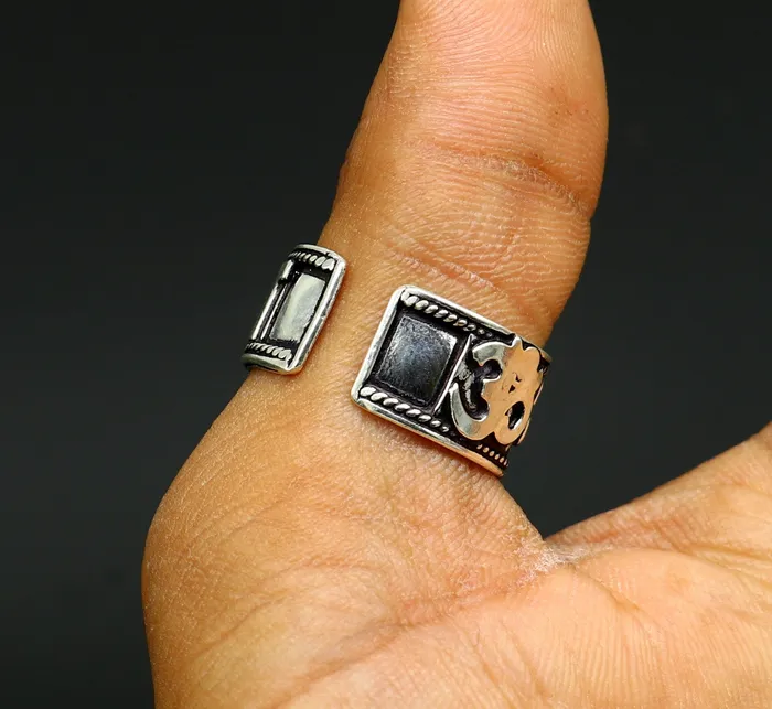 Rings TRIBAL ORNAMENTS 925 sterling silver 11mm wide solid handmade Adjustable idol shiva mantra Aum OM Namah Shivay ring band thumb ring oxidized jewelry ring320