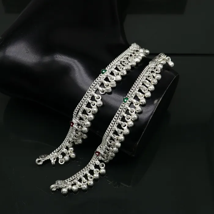 TRIBAL ORNAMENTS 5 handmade solid sterling silver waved jingling bells noisy anklets excellent gifting baby foot bracelet charm kids jewelry ank362 Bracelets