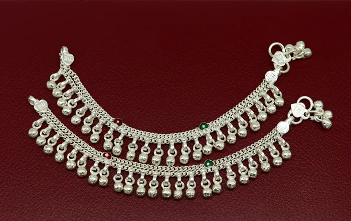 TRIBAL ORNAMENTS 5 handmade solid sterling silver waved jingling bells noisy anklets excellent gifting baby foot bracelet charm kids jewelry ank362 Bracelets