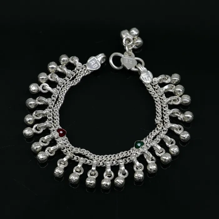 TRIBAL ORNAMENTS 5 handmade solid sterling silver waved jingling bells noisy anklets excellent gifting baby foot bracelet charm kids jewelry ank362 Bracelets