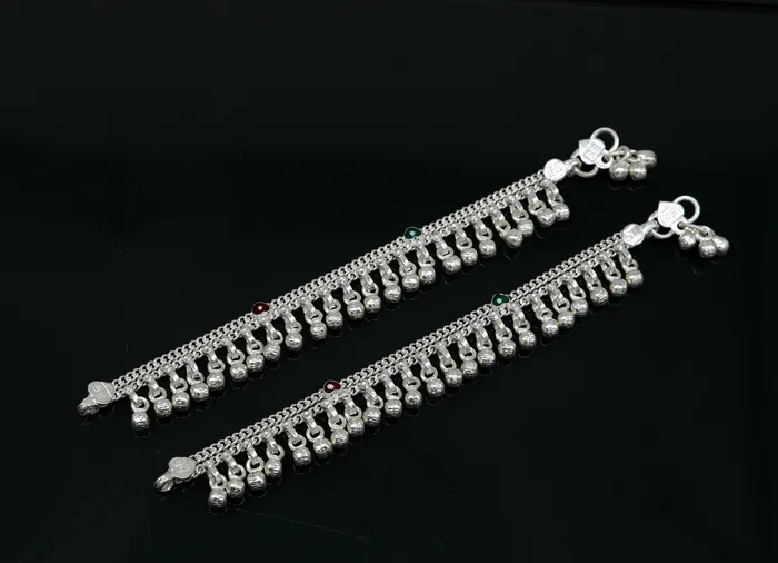 TRIBAL ORNAMENTS 5 handmade solid sterling silver waved jingling bells noisy anklets excellent gifting baby foot bracelet charm kids jewelry ank362 Bracelets