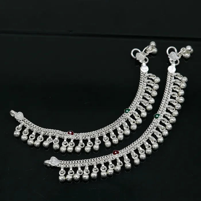 TRIBAL ORNAMENTS 5 handmade solid sterling silver waved jingling bells noisy anklets excellent gifting baby foot bracelet charm kids jewelry ank362 Bracelets