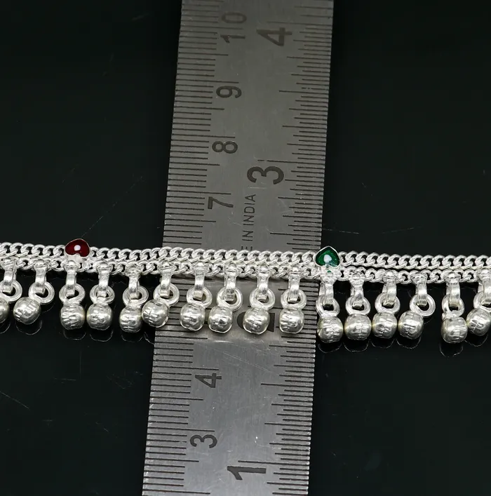TRIBAL ORNAMENTS 5 handmade solid sterling silver waved jingling bells noisy anklets excellent gifting baby foot bracelet charm kids jewelry ank362 Bracelets