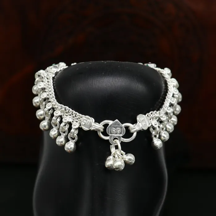 TRIBAL ORNAMENTS 5 handmade solid sterling silver waved jingling bells noisy anklets excellent gifting baby foot bracelet charm kids jewelry ank362 Bracelets