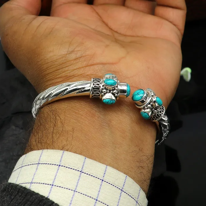 TRIBAL ORNAMENTS 925 sterling silver customized flexible bangle bracelet unique stylish best gifting bangle fabulous blue turquoise stone jewelry nssk315 Bracelets TRIBAL ORNAMENTS 925 sterling silver customized flexible bangle bracelet unique stylish best gifting bangle fabulous blue turquoise stone jewelry nssk315 Bracelets