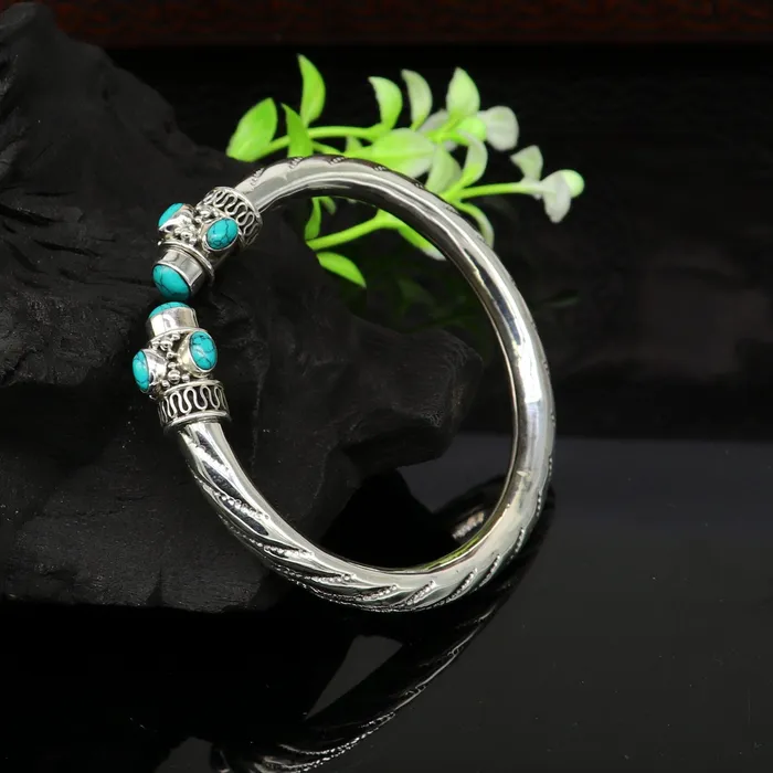 TRIBAL ORNAMENTS 925 sterling silver customized flexible bangle bracelet unique stylish best gifting bangle fabulous blue turquoise stone jewelry nssk315 Bracelets