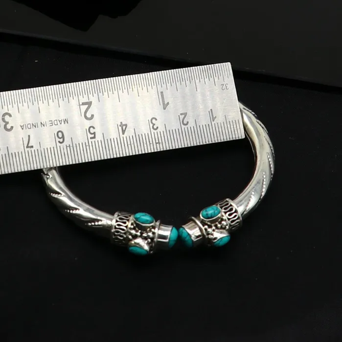TRIBAL ORNAMENTS 925 sterling silver customized flexible bangle bracelet unique stylish best gifting bangle fabulous blue turquoise stone jewelry nssk315 Bracelets