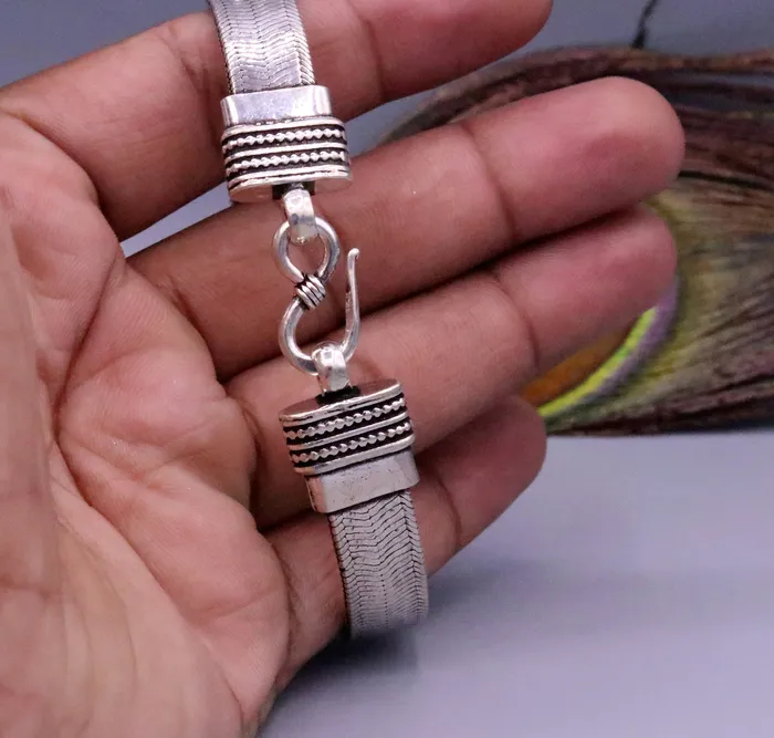 TRIBAL ORNAMENTS Bracelets 85 Vintage solid Handmade 925 sterling silver solid wheat chain foxtail chain bracelet unisex awesome jewelry for gifting sbr67
