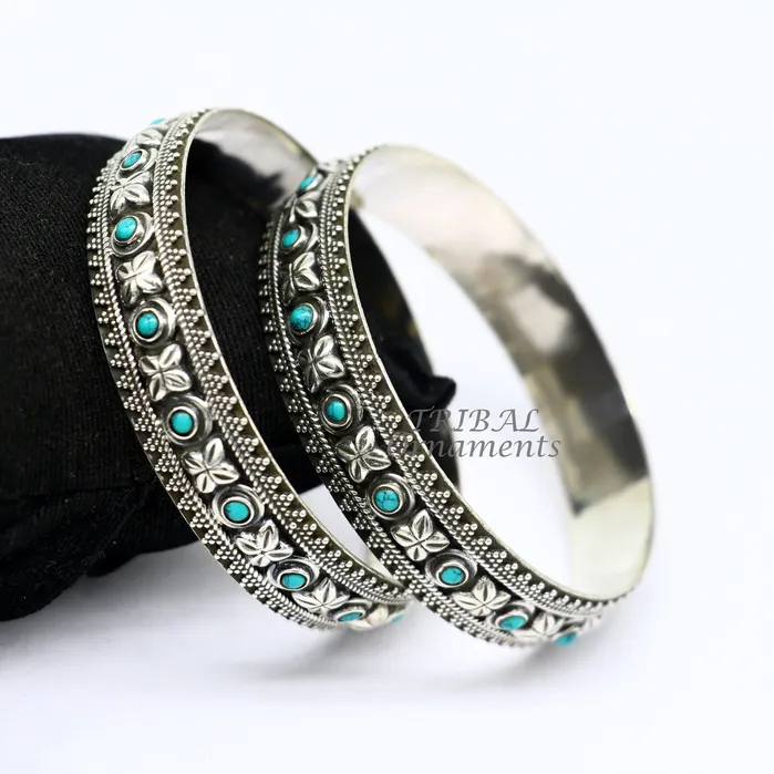 TRIBAL ORNAMENTS Bracelets 925 sterling silver customized vintage antique design turquoise stone bangle bracelet kada best gift for brides ethnic jewelry nba338 TRIBAL ORNAMENTS Bracelets 925 sterling silver customized vintage antique design turquoise stone bangle bracelet kada best gift for brides ethnic jewelry nba338