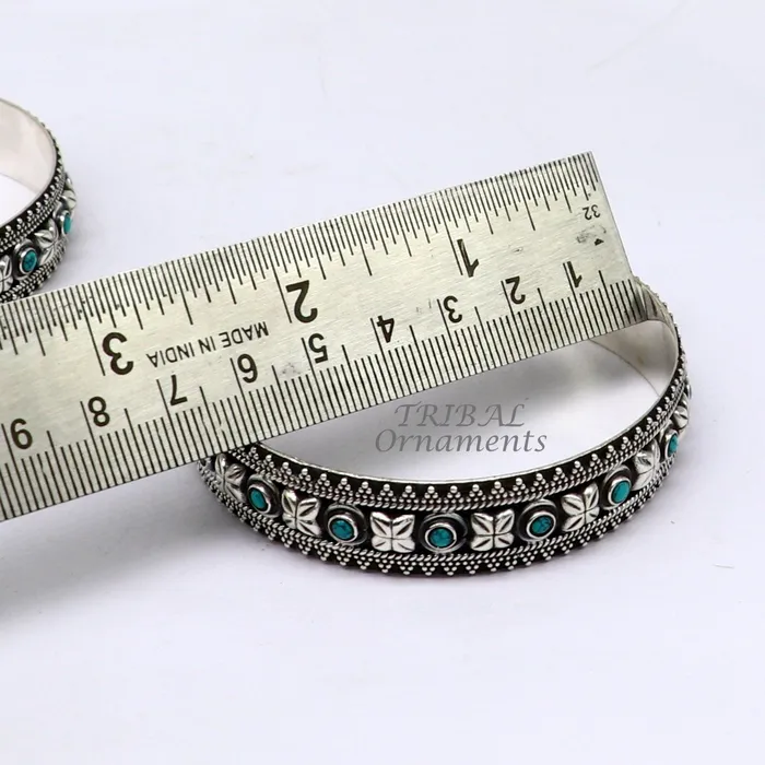 TRIBAL ORNAMENTS Bracelets 925 sterling silver customized vintage antique design turquoise stone bangle bracelet kada best gift for brides ethnic jewelry nba338 TRIBAL ORNAMENTS Bracelets 925 sterling silver customized vintage antique design turquoise stone bangle bracelet kada best gift for brides ethnic jewelry nba338