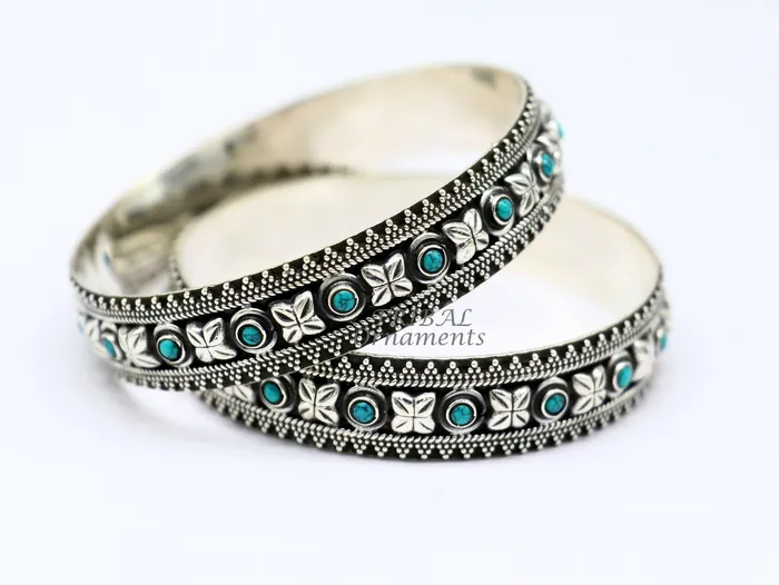 TRIBAL ORNAMENTS Bracelets 925 sterling silver customized vintage antique design turquoise stone bangle bracelet kada best gift for brides ethnic jewelry nba338 TRIBAL ORNAMENTS Bracelets 925 sterling silver customized vintage antique design turquoise stone bangle bracelet kada best gift for brides ethnic jewelry nba338