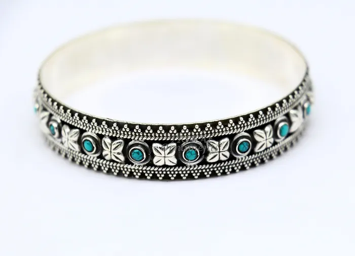 TRIBAL ORNAMENTS Bracelets 925 sterling silver customized vintage antique design turquoise stone bangle bracelet kada best gift for brides ethnic jewelry nba338 TRIBAL ORNAMENTS Bracelets 925 sterling silver customized vintage antique design turquoise stone bangle bracelet kada best gift for brides ethnic jewelry nba338