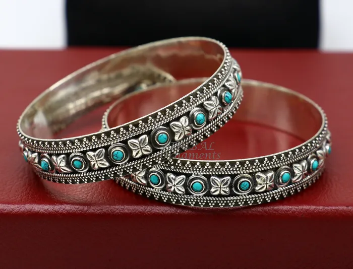 TRIBAL ORNAMENTS Bracelets 925 sterling silver customized vintage antique design turquoise stone bangle bracelet kada best gift for brides ethnic jewelry nba338 TRIBAL ORNAMENTS Bracelets 925 sterling silver customized vintage antique design turquoise stone bangle bracelet kada best gift for brides ethnic jewelry nba338