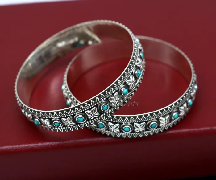 TRIBAL ORNAMENTS Bracelets 925 sterling silver customized vintage antique design turquoise stone bangle bracelet kada best gift for brides ethnic jewelry nba338 TRIBAL ORNAMENTS Bracelets 925 sterling silver customized vintage antique design turquoise stone bangle bracelet kada best gift for brides ethnic jewelry nba338