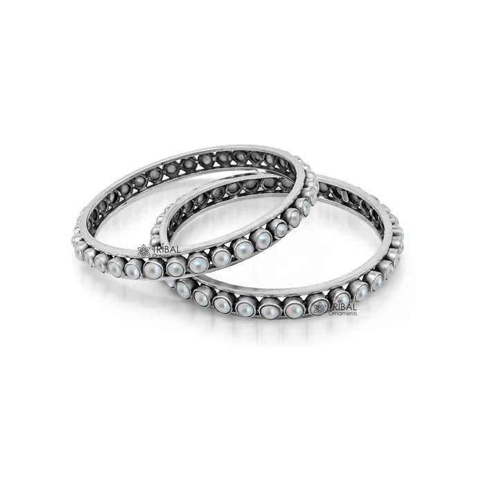 TRIBAL ORNAMENTS Bracelets 925 sterling silver handmade bangle gorgeous natural pearl stone stylish bangle excellent customized tribal jewelry ba46 TRIBAL ORNAMENTS Bracelets 925 sterling silver handmade bangle gorgeous natural pearl stone stylish bangle excellent customized tribal jewelry ba46