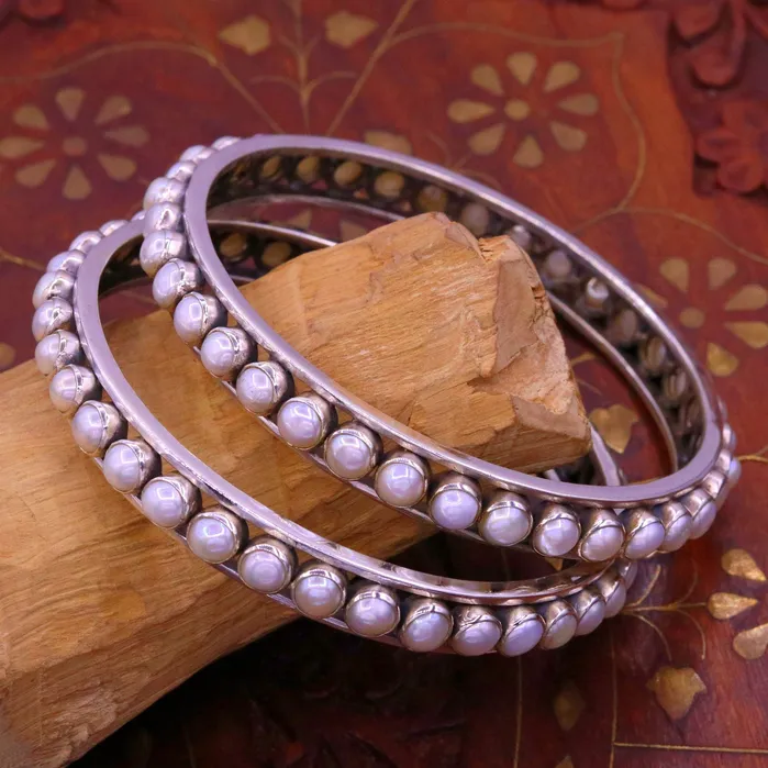 TRIBAL ORNAMENTS Bracelets 925 sterling silver handmade bangle gorgeous natural pearl stone stylish bangle excellent customized tribal jewelry ba46