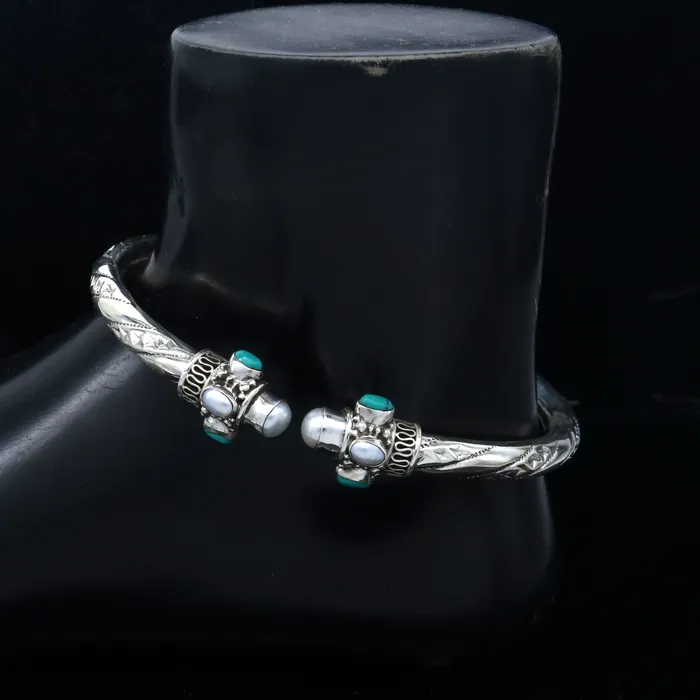 TRIBAL ORNAMENTS Bracelets 925 sterling silver stylish design ankle kada ankle bangle bracelet with gorgeous turquoise stone nsfk122 TRIBAL ORNAMENTS Bracelets 925 sterling silver stylish design ankle kada ankle bangle bracelet with gorgeous turquoise stone nsfk122