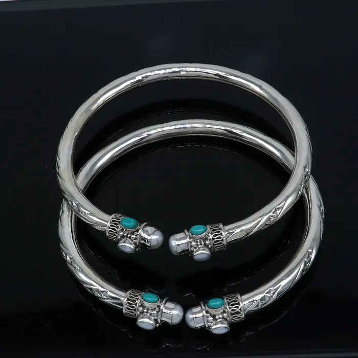 TRIBAL ORNAMENTS Bracelets 925 sterling silver stylish design ankle kada ankle bangle bracelet with gorgeous turquoise stone nsfk122