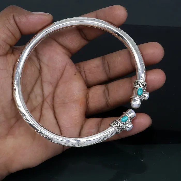 TRIBAL ORNAMENTS Bracelets 925 sterling silver stylish design ankle kada ankle bangle bracelet with gorgeous turquoise stone nsfk122