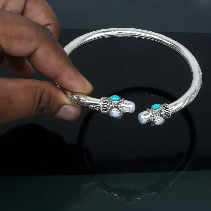 TRIBAL ORNAMENTS Bracelets 925 sterling silver stylish design ankle kada ankle bangle bracelet with gorgeous turquoise stone nsfk122