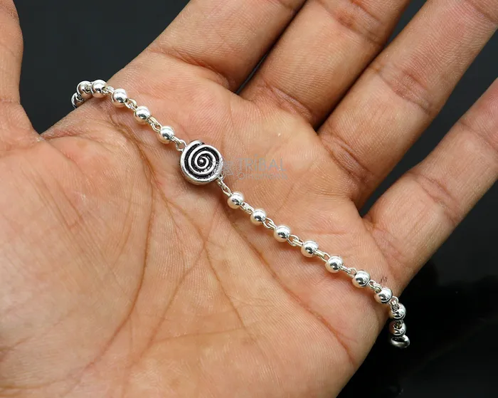 TRIBAL ORNAMENTS Bracelets All sizes 925 sterling silver beaded bracelet or anklet for girls and kidsyour baby silver Nazariyanazarbattu bbr501