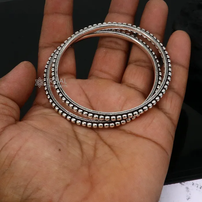 TRIBAL ORNAMENTS Bracelets Cultural trendy 925 sterling silver handmade gorgeous bangle bracelet with excellent silver ball work tribal wedding fancy jewelry nba398