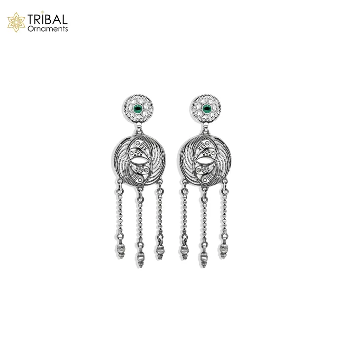 TRIBAL ORNAMENTS Earrings 925 sterling silver ethnic tribal design long drop dangle earring s1344
