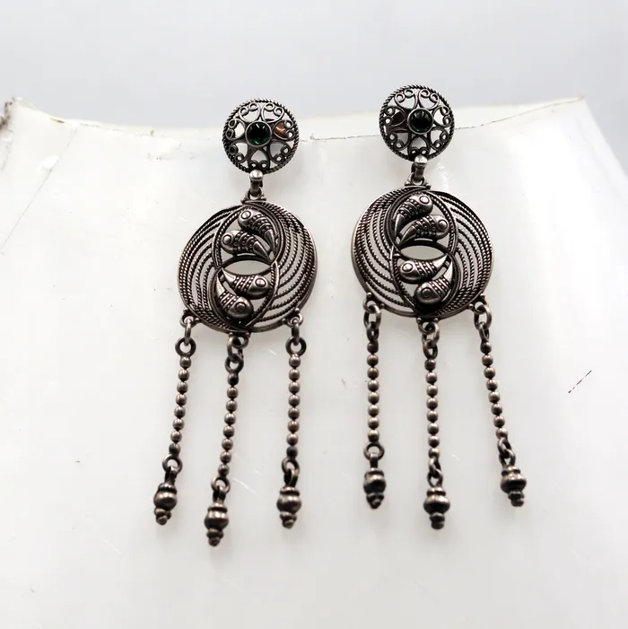 TRIBAL ORNAMENTS Earrings 925 sterling silver ethnic tribal design long drop dangle earring s1344 TRIBAL ORNAMENTS Earrings 925 sterling silver ethnic tribal design long drop dangle earring s1344