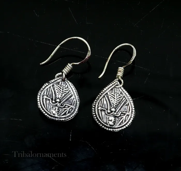 TRIBAL ORNAMENTS Earrings Vintage style 925 sterling silver excellent customized traditional indian style hoops earring amazing tribal ethnic earring ear958