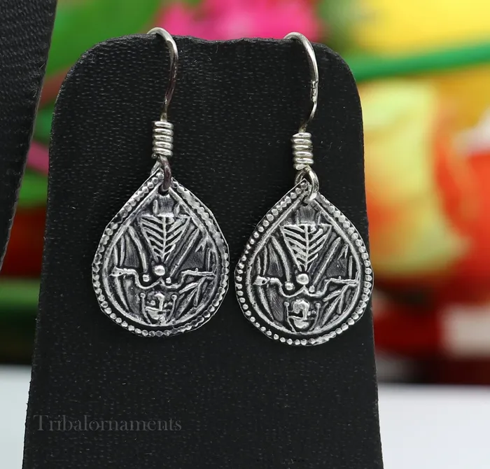 TRIBAL ORNAMENTS Earrings Vintage style 925 sterling silver excellent customized traditional indian style hoops earring amazing tribal ethnic earring ear958