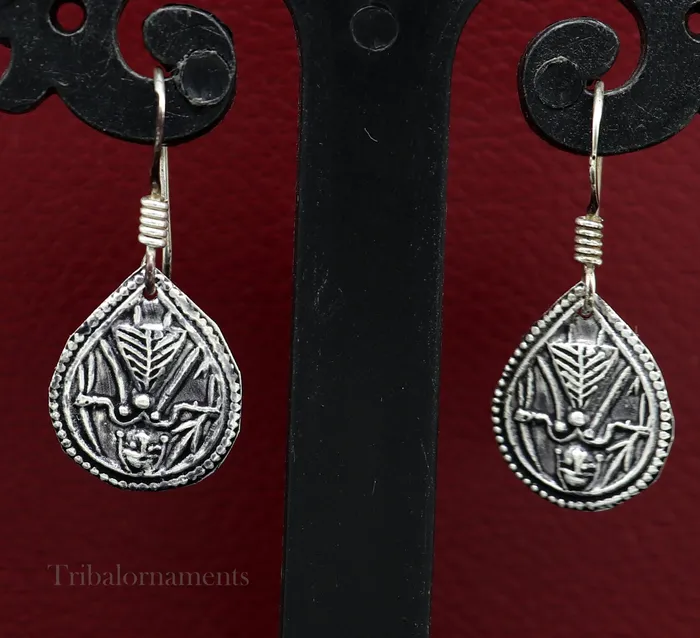 TRIBAL ORNAMENTS Earrings Vintage style 925 sterling silver excellent customized traditional indian style hoops earring amazing tribal ethnic earring ear958