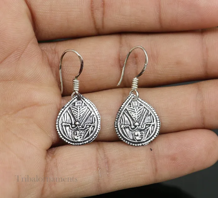 TRIBAL ORNAMENTS Earrings Vintage style 925 sterling silver excellent customized traditional indian style hoops earring amazing tribal ethnic earring ear958