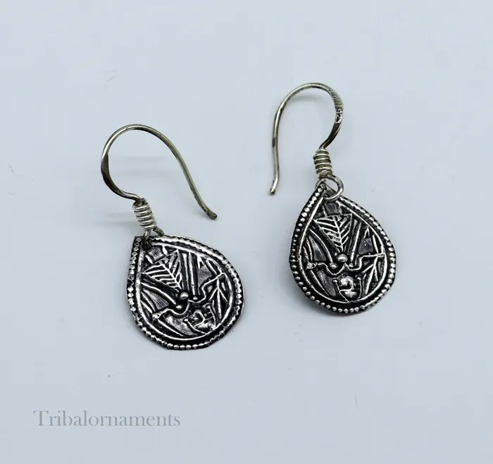 TRIBAL ORNAMENTS Earrings Vintage style 925 sterling silver excellent customized traditional indian style hoops earring amazing tribal ethnic earring ear958
