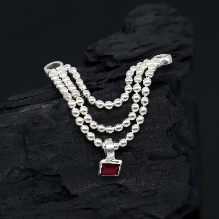 TRIBAL ORNAMENTS Necklaces 3 line beaded chain necklace for Lord Krishna Laddu Gopala Amazing design sterling silver handmade little Krishna jewelry su1149