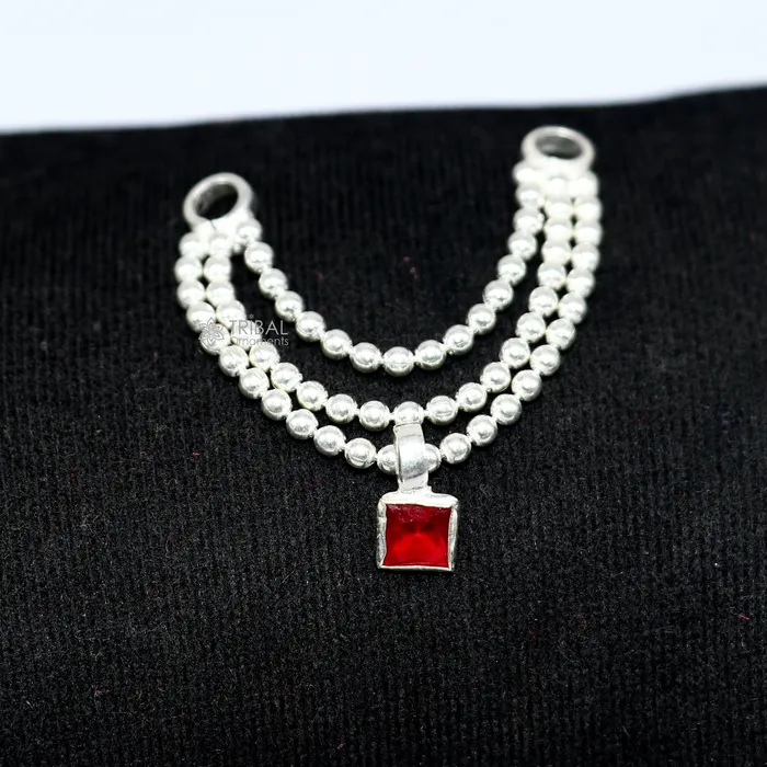 TRIBAL ORNAMENTS Necklaces 3 line beaded chain necklace for Lord Krishna Laddu Gopala Amazing design sterling silver handmade little Krishna jewelry su1149