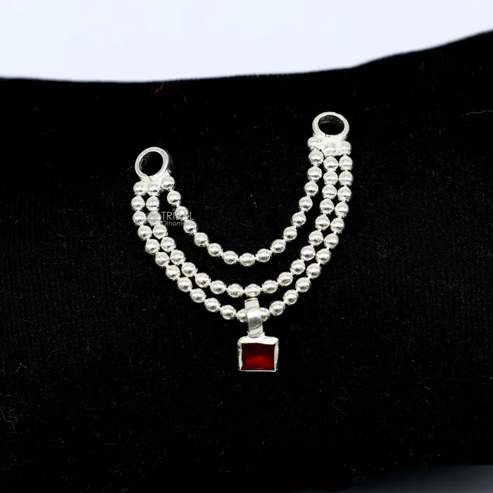 TRIBAL ORNAMENTS Necklaces 3 line beaded chain necklace for Lord Krishna Laddu Gopala Amazing design sterling silver handmade little Krishna jewelry su1149
