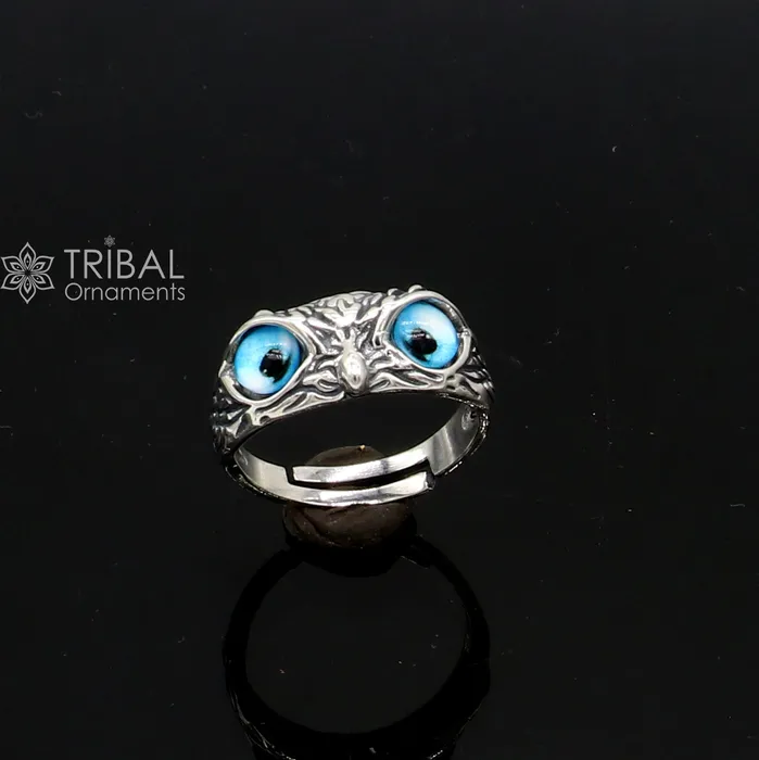 TRIBAL ORNAMENTS Rings 925 sterling silver blue eyes Owl Ring Bird Ring Bird Lover Jewelry sr713 TRIBAL ORNAMENTS Rings 925 sterling silver blue eyes Owl Ring Bird Ring Bird Lover Jewelry sr713