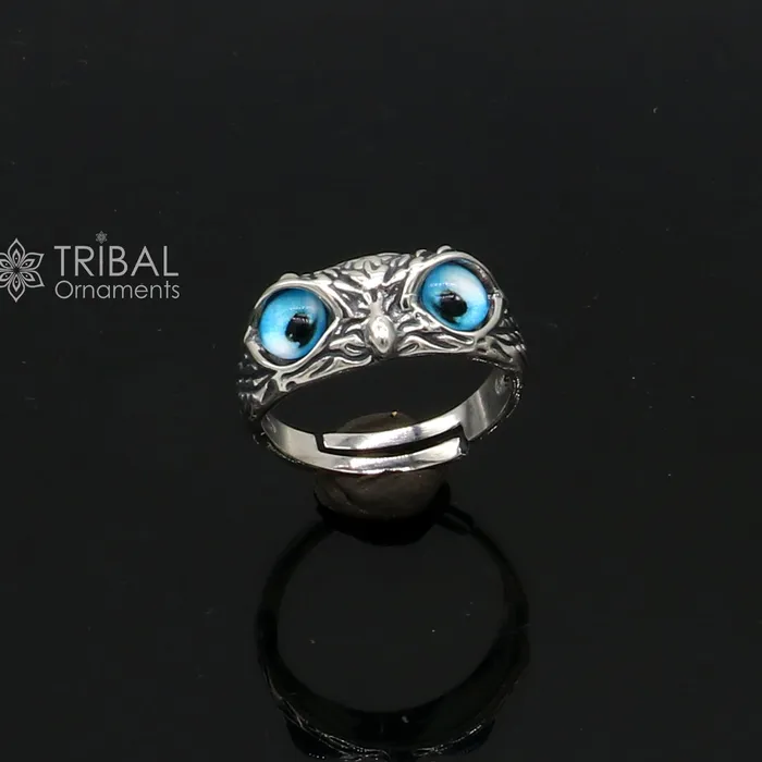 TRIBAL ORNAMENTS Rings 925 sterling silver blue eyes Owl Ring Bird Ring Bird Lover Jewelry sr713