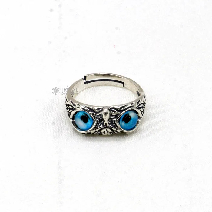 TRIBAL ORNAMENTS Rings 925 sterling silver blue eyes Owl Ring Bird Ring Bird Lover Jewelry sr713