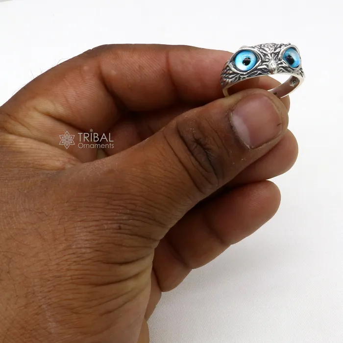 TRIBAL ORNAMENTS Rings 925 sterling silver blue eyes Owl Ring Bird Ring Bird Lover Jewelry sr713