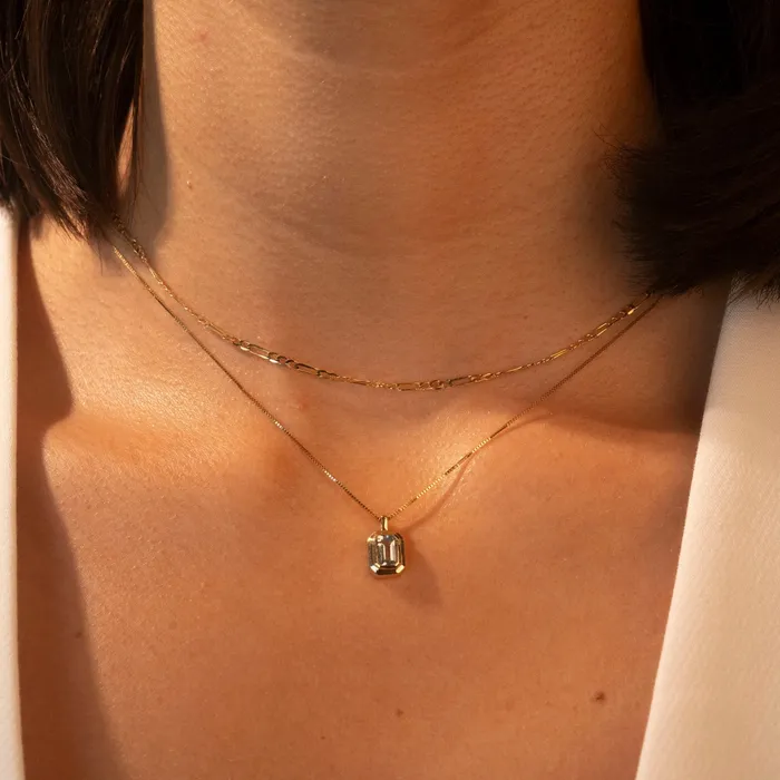 14k Mini Aquamarine Bezel Necklace RG Necklaces