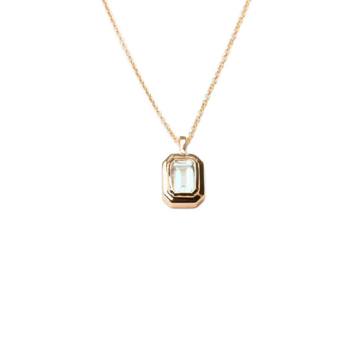 14k Mini Aquamarine Bezel Necklace RG Necklaces