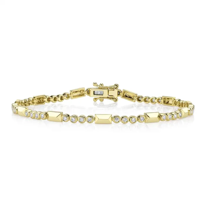 14K Yellow Gold Geo Rectangular and Bezel Set Diamond Bracelet Meierotto Jewelers Bracelets