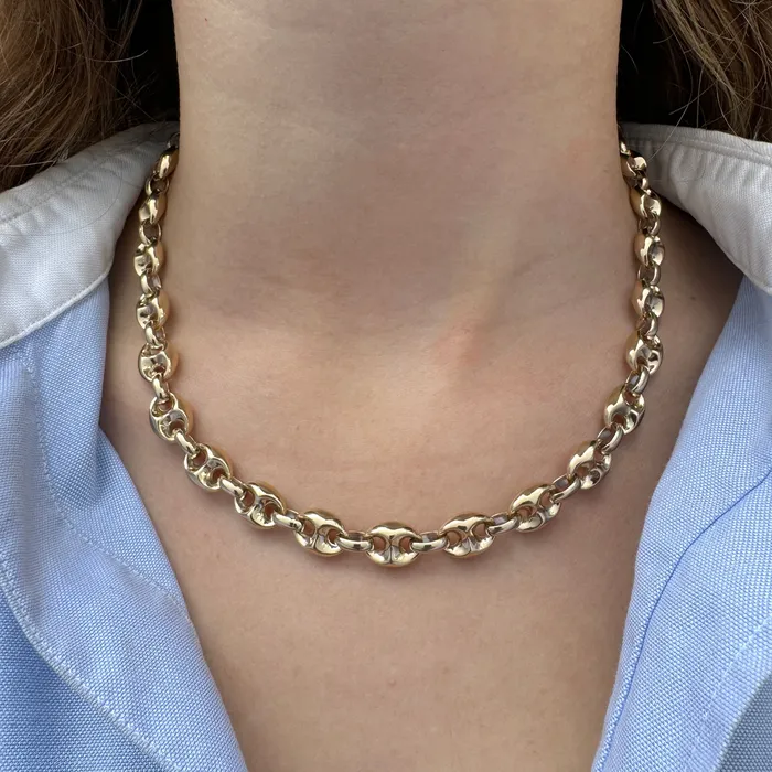 14K Yellow Gold Italian Puffy Mariner Link Chain Necklace Croghans Necklaces