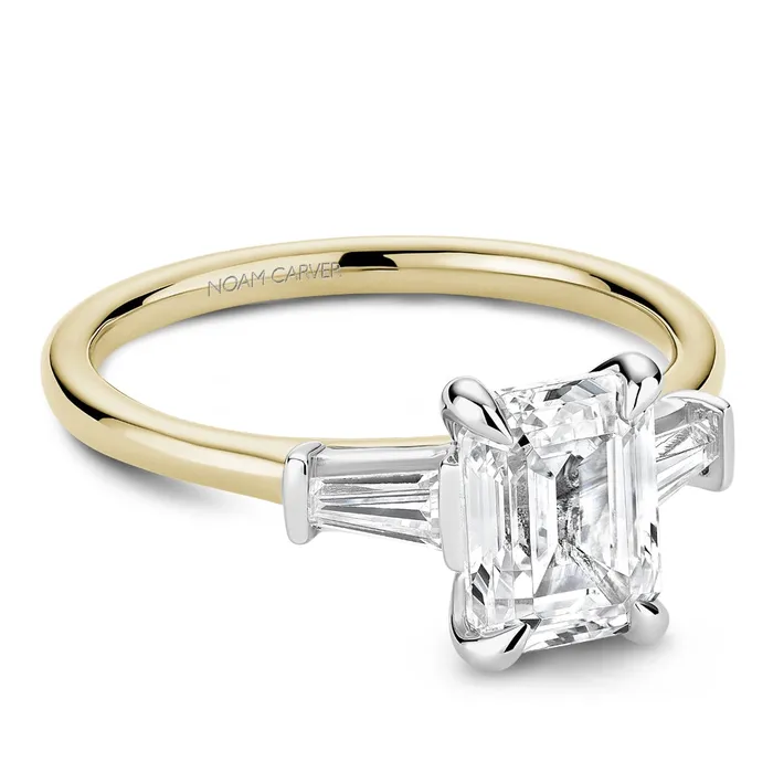 14K Yellow Gold Three Stone Ring with 14K White Gold Tappered Baguette Sides Noam Carver Rings 14K Yellow Gold Three Stone Ring with 14K White Gold Tappered Baguette Sides Noam Carver Rings