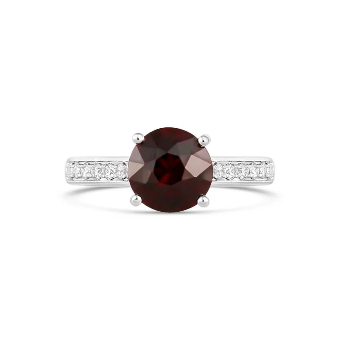 18K White Gold Garnet Diamond Ring Engagement Collections Rings